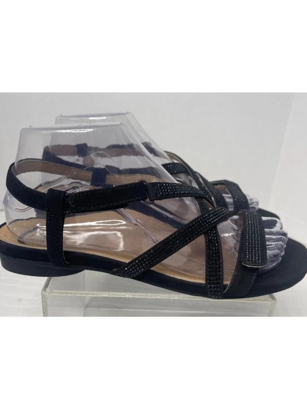 NEW Abeo BIO System Sylvie Strappy Leather Sandals 8N Rhinestone Black Comfort